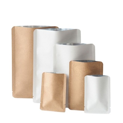 Large Size Aluminum Foil Inside Kraft Paper Bag 3 Side Sealing Nuts Snacks Packaging Bag with Tear Notch