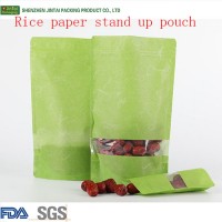 Eco-friendly rice paper packaging bags with window biodegradble fiber stand up zip lock rice paper bag for snacks