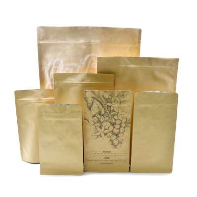 Custom Resealable Poly Lined Kraft Paper Zip Lock Stand Up Pouch Tea Coffee Snack Packaging Bag for Food with Window